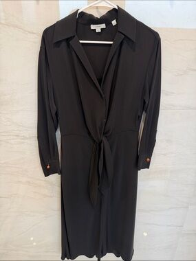 Vince Black Long-Sleeve Tie-Front Dress